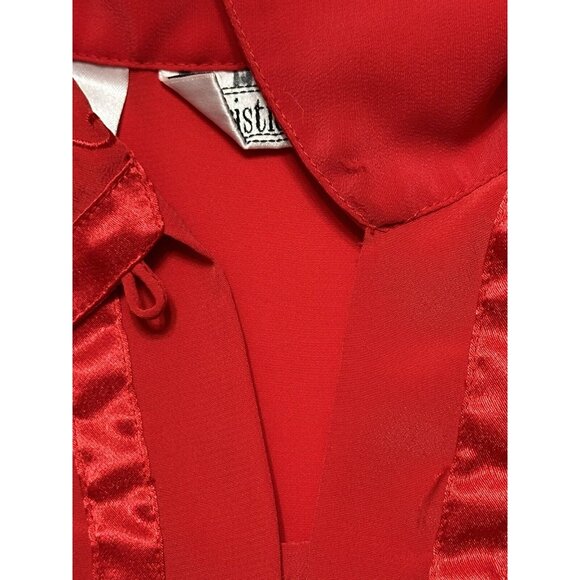 Vintage Christie & Jill Red Button Up Blouse Satin Trim Embroidered Petite 14P - Picture 9 of 9